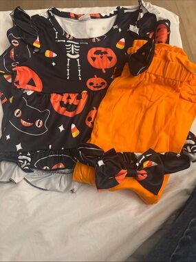 Kids Halloween Pumpkin & Cat Costume Set - Black and Orange